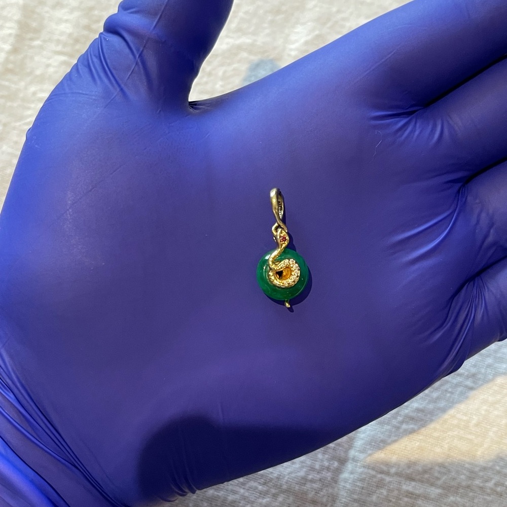 Pandora Gold Snake Pendant on Green Circular Stone